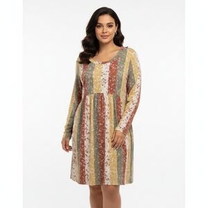 Haptics by Holly Harper 3X Long Sleeve Babydoll Dress Fall Snowflake Stripe